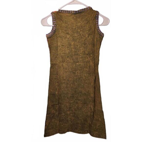 K.P.C. Bohemian Handmade in Nepal Embroidered Green Stonewashed Dress Small - Picture 2 of 9